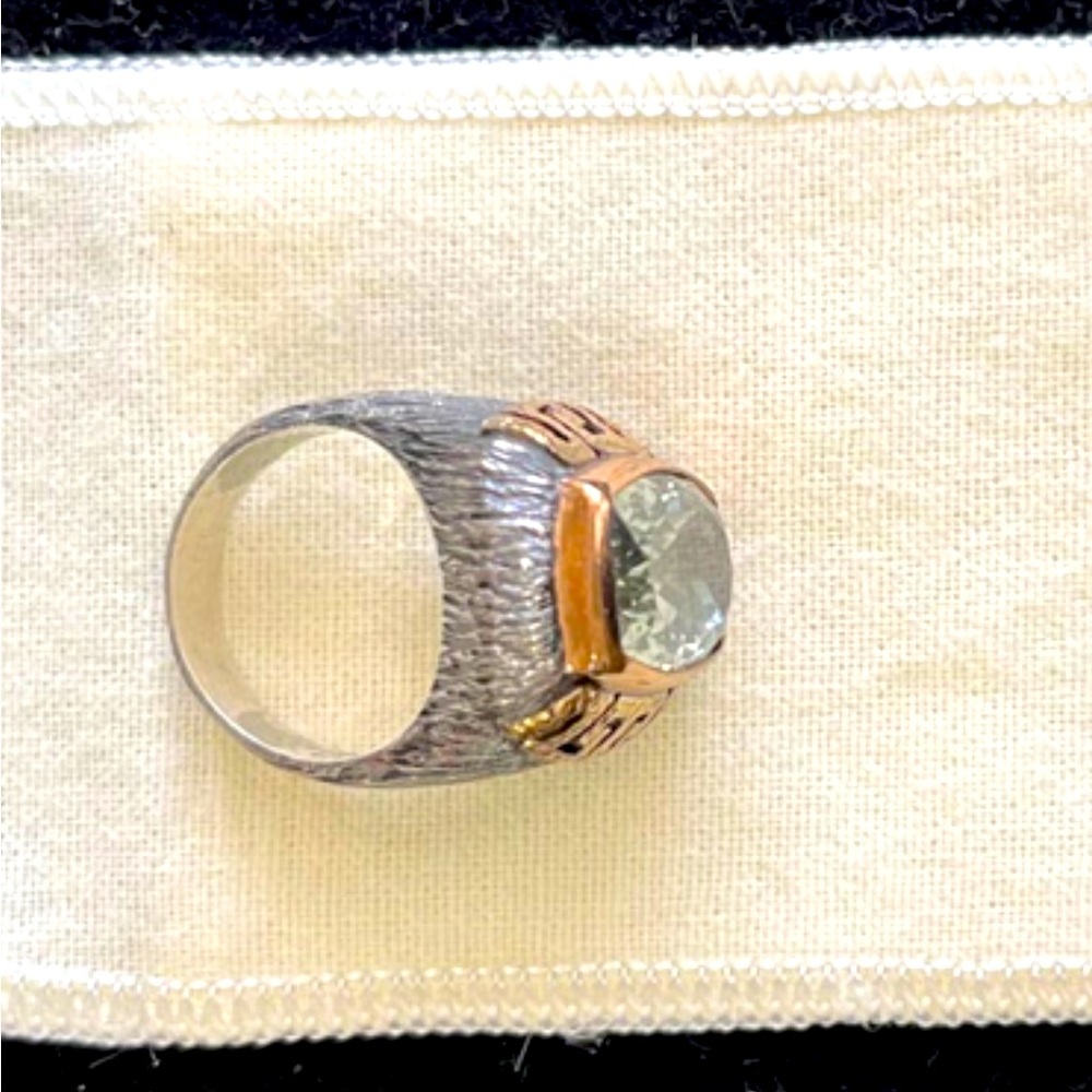 Green Amethyst Gem in Sterling Silver and Bronze size 8.5